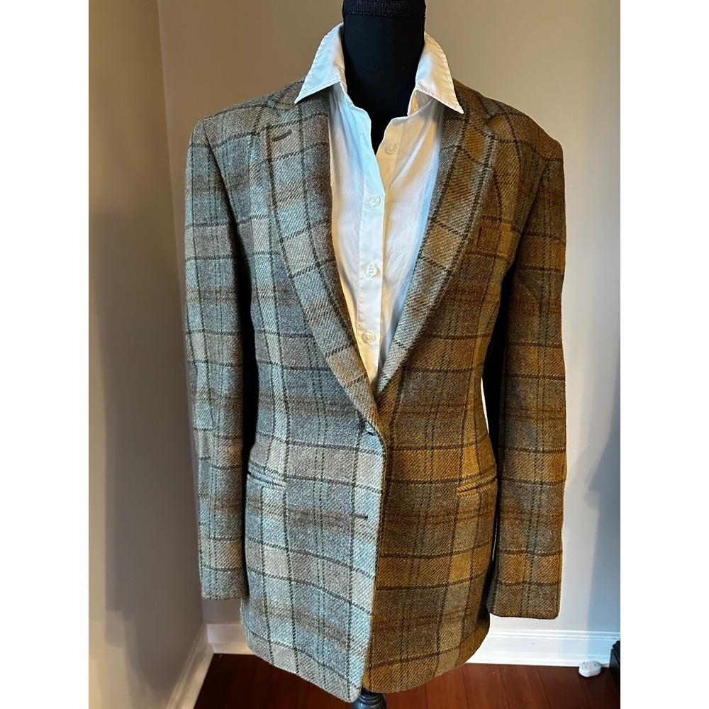 Lauren Ralph Lauren Womens 14 Plaid Wool Blazer Equestrian Horse Button Patch